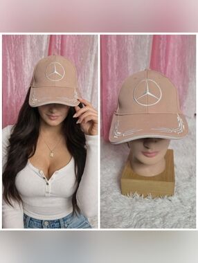 Mercedes Benz 3D Embroidered Logo Pink Adjustable Baseball Cap Hat